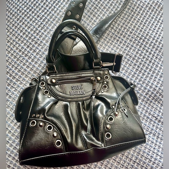 Edgy🖤y2k Steve Madden bag crossbody shoulder bag thick strap black purse - Picture 14 of 14